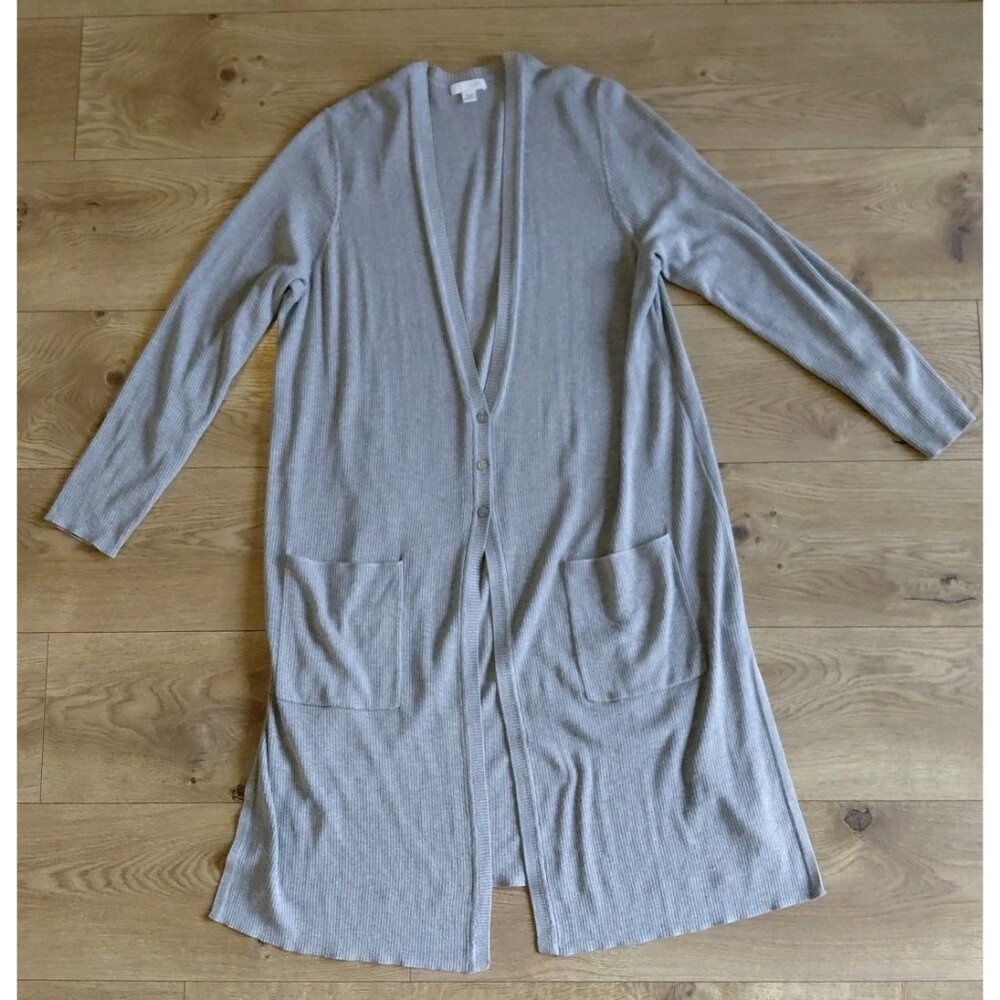 J Jill Long Cardigan Silk Blend Ribbed‎ Knit Gray XL